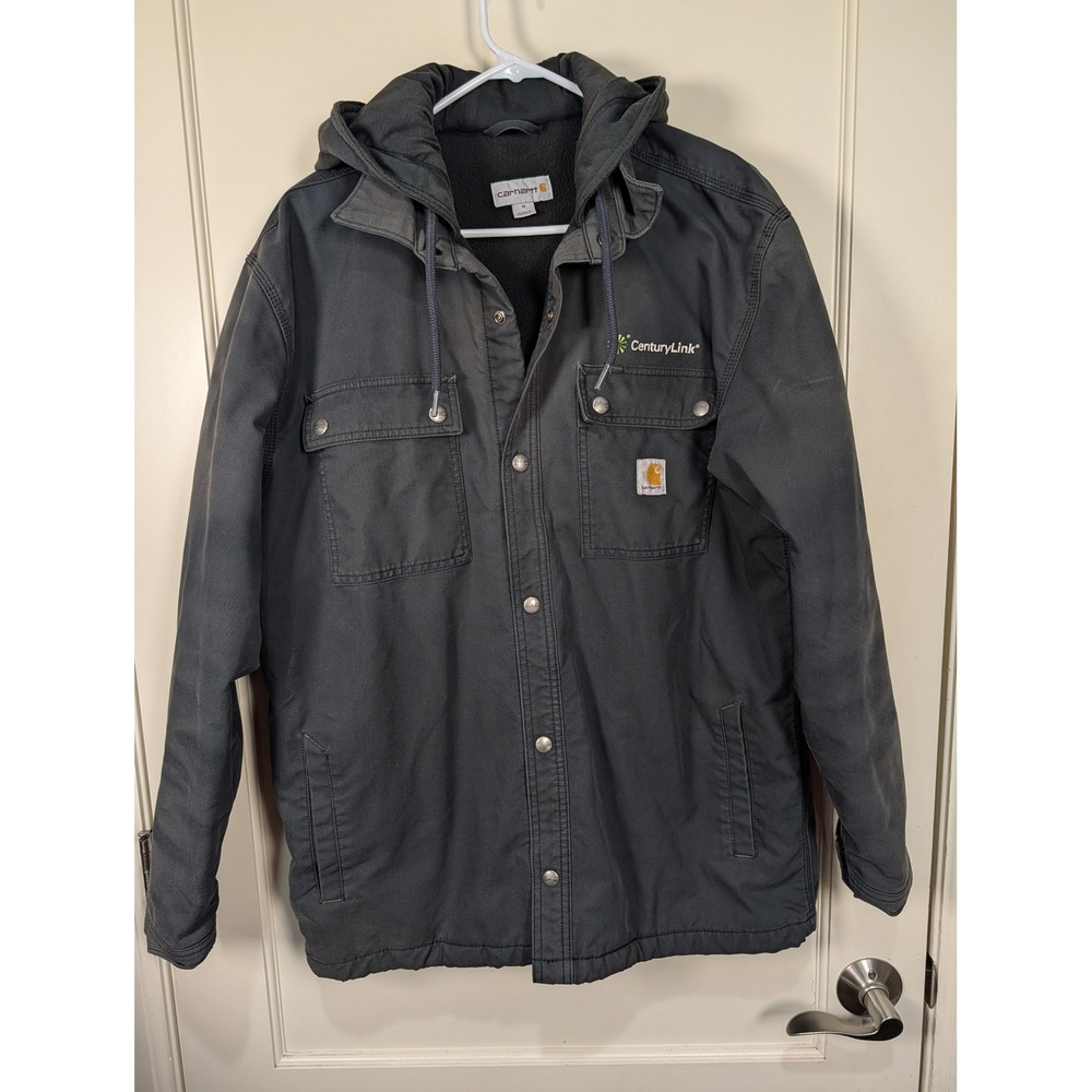 Carhartt Quick Duck Hooded Jacket Mens Medium Gray Fleece Lined CenturyLink Logo